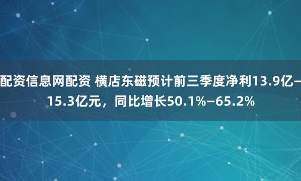 配资信息网配资 横店东磁预计前三季度净利13.9亿—15.3亿元，同比增长50.1%—65.2%